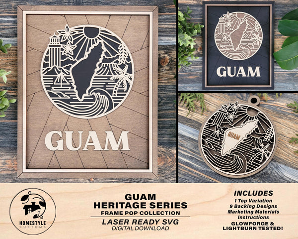 Guam State Heritage Series - FramePop Collection - Ornaments and Signage - SVG, PDF, ai File Download - Works with all Lasers