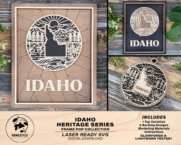 Idaho State Heritage Series - FramePop Collection - Ornaments and Signage - SVG, PDF, ai File Download - Works with all Lasers
