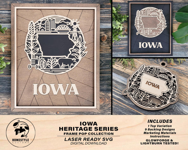 Iowa State Heritage Series - FramePop Collection - Ornaments and Signage - SVG, PDF, ai File Download - Works with all Lasers