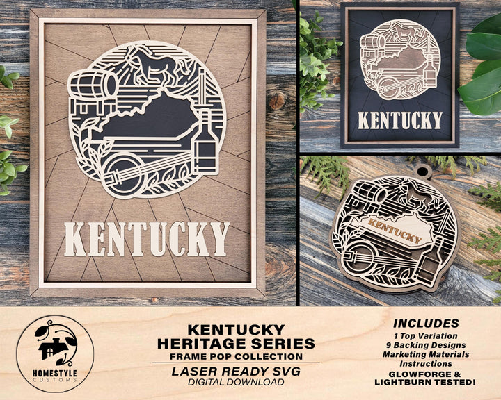 Kentucky State Heritage Series - FramePop Collection - Ornaments and Signage - SVG, PDF, ai File Download - Works with all Lasers