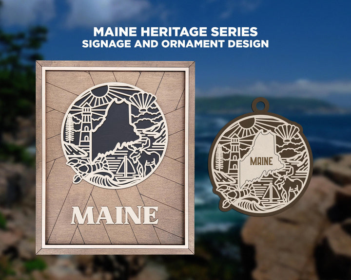 Maine State Heritage Series - FramePop Collection - Ornaments and Signage - SVG, PDF, ai File Download - Works with all Lasers