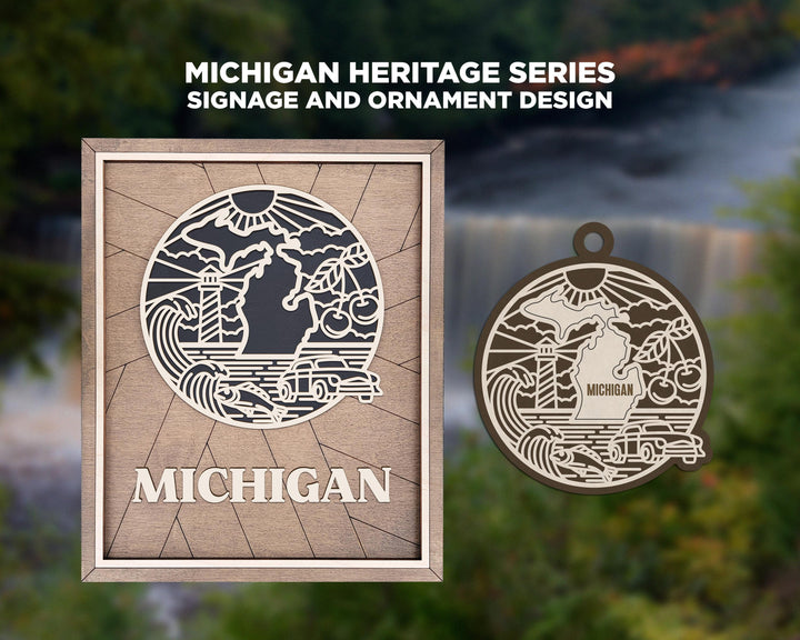 Michigan State Heritage Series - FramePop Collection - Ornaments and Signage - SVG, PDF, ai File Download - Works with all Lasers