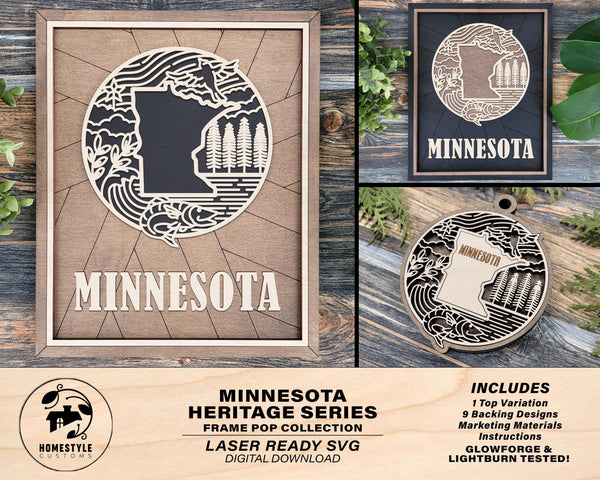 Minnesota State Heritage Series - FramePop Collection - Ornaments and Signage - SVG, PDF, ai File Download - Works with all Lasers