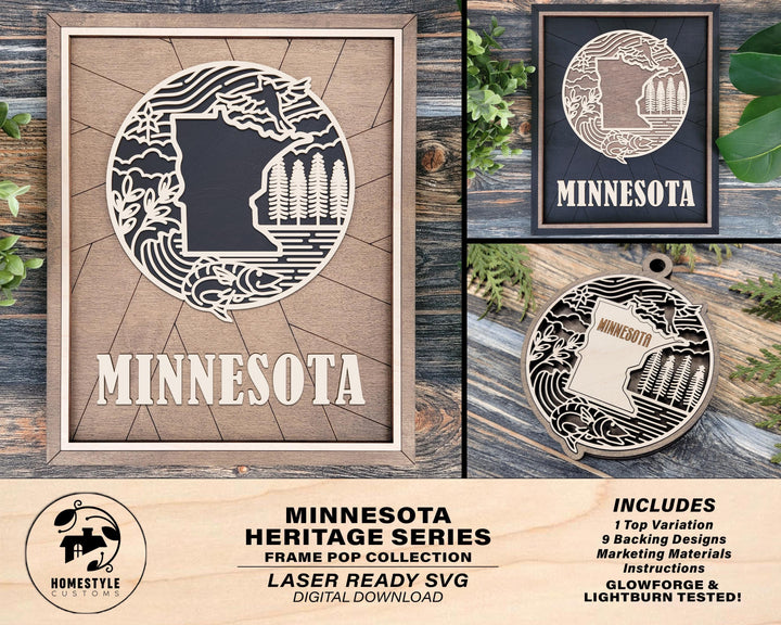 Minnesota State Heritage Series - FramePop Collection - Ornaments and Signage - SVG, PDF, ai File Download - Works with all Lasers
