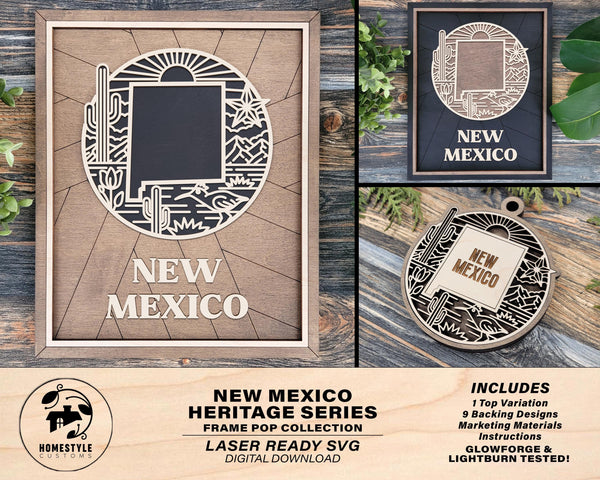 New Mexico State Heritage Series - FramePop Collection - Ornaments and Signage - SVG, PDF, ai File Download - Works with all Lasers