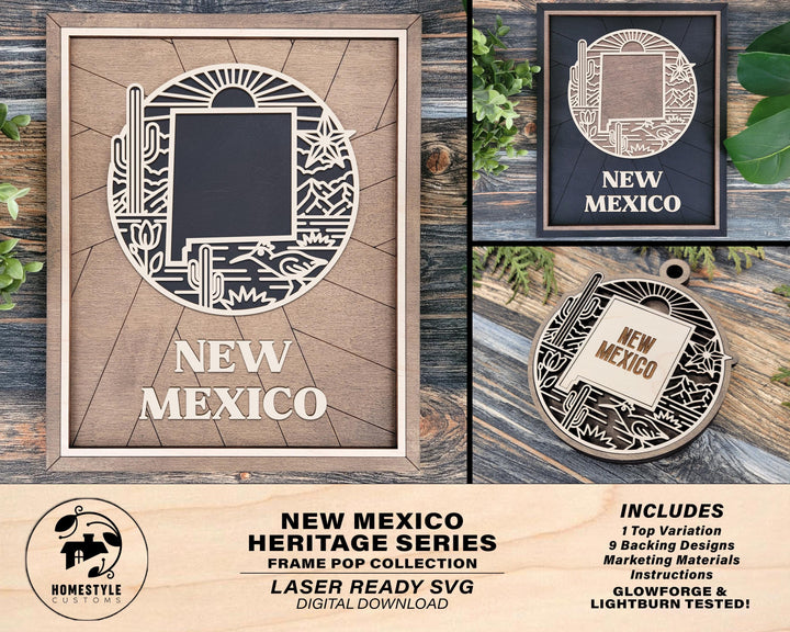 New Mexico State Heritage Series - FramePop Collection - Ornaments and Signage - SVG, PDF, ai File Download - Works with all Lasers