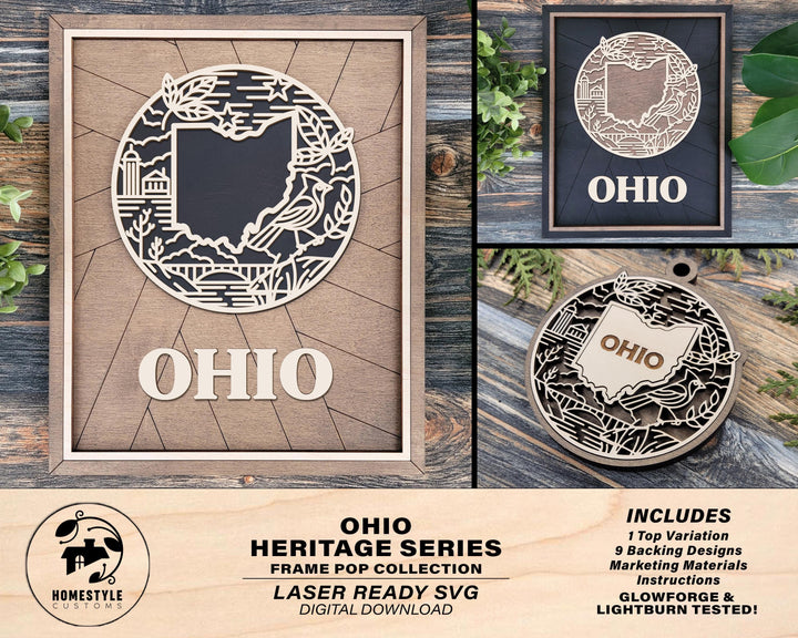 Ohio State Heritage Series - FramePop Collection - Ornaments and Signage - SVG, PDF, ai File Download - Works with all Lasers