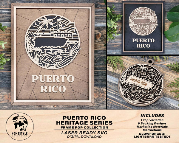 Puerto Rico State Heritage Series - FramePop Collection - Ornaments and Signage - SVG, PDF, ai File Download - Works with all Lasers