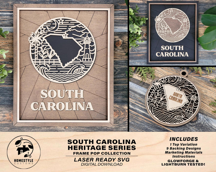 South Carolina State Heritage Series - FramePop Collection - Ornaments and Signage - SVG, PDF, ai File Download - Works with all Lasers