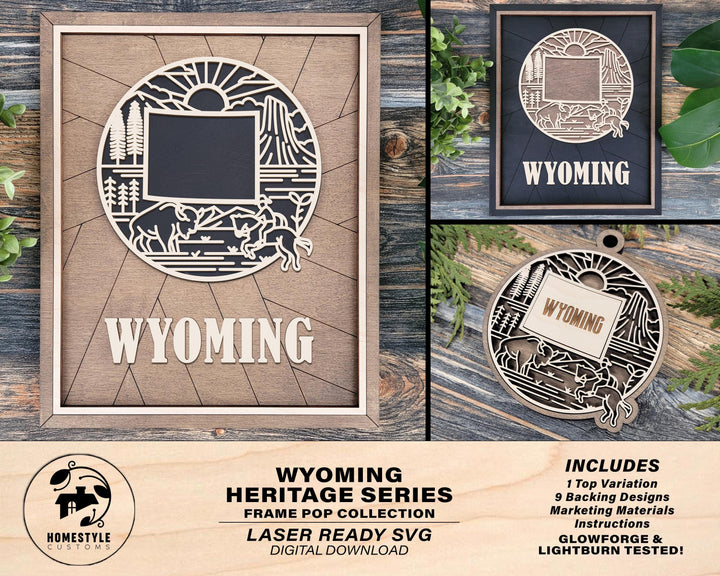 Wyoming State Heritage Series - FramePop Collection - Ornaments and Signage - SVG, PDF, ai File Download - Works with all Lasers