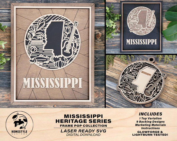 Mississippi State Heritage Series - FramePop Collection - Ornaments and Signage - SVG, PDF, ai File Download - Works with all Lasers