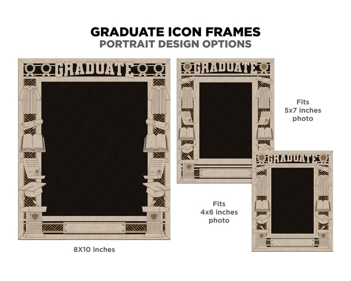 Graduate Icon Frames - Includes Frame Sizes 4x6, 5x7, 8x10 in Landscape and Portrait - Works with all Lasers