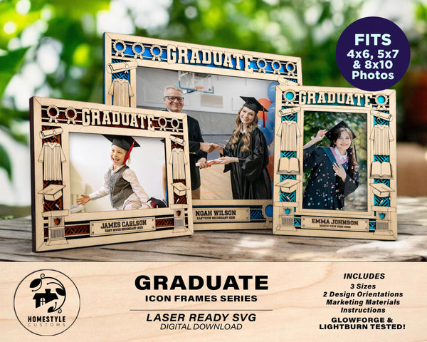 Graduate Icon Frames - Includes Frame Sizes 4x6, 5x7, 8x10 in Landscape and Portrait - Works with all Lasers