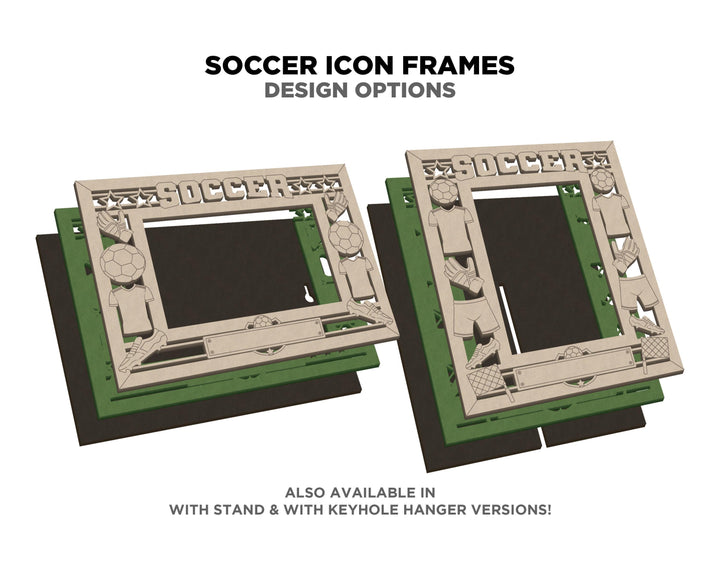 Soccer Icon Frames - Includes Frame Sizes 4x6, 5x7, 8x10 in Landscape and Portrait - Works with all Lasers