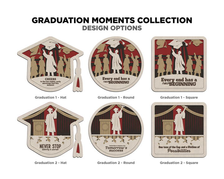 Graduation Moments Collection - 4 Designs and 3 Shapes 5 Text Options - SVG, PDF, AI File Download - Works with all Laser Types