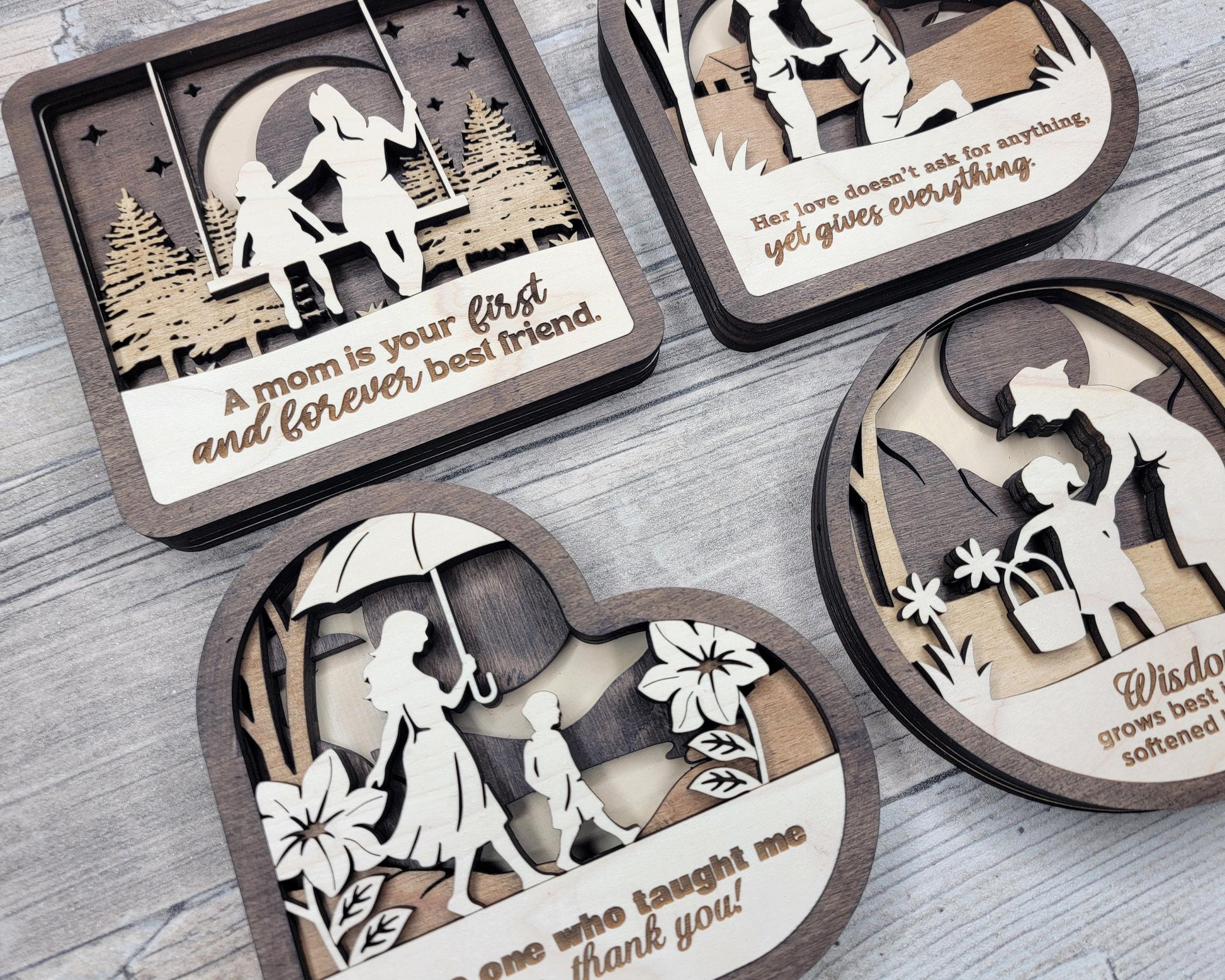Mother Day Moments Collection - 7 Designs and 3 Shapes 7 Text Options - SVG, PDF, AI File Download - Works with all Laser Types