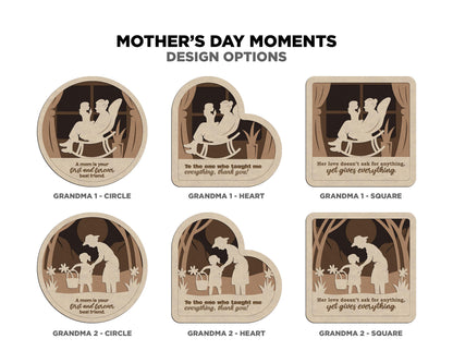 Mother Day Moments Collection - 7 Designs and 3 Shapes 7 Text Options - SVG, PDF, AI File Download - Works with all Laser Types