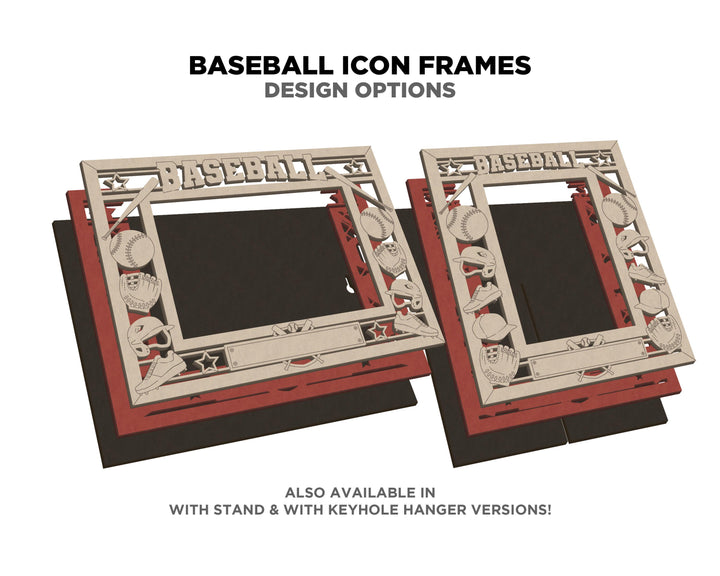 Baseball Icon Frames - Includes Frame Sizes 4x6, 5x7, 8x10 in Landscape and Portrait - Works with all Lasers