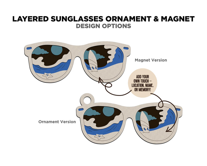Layered Sunglasses - Ornament and Magnet - SVG, PDF, AI File Download - Works with all Laser Types