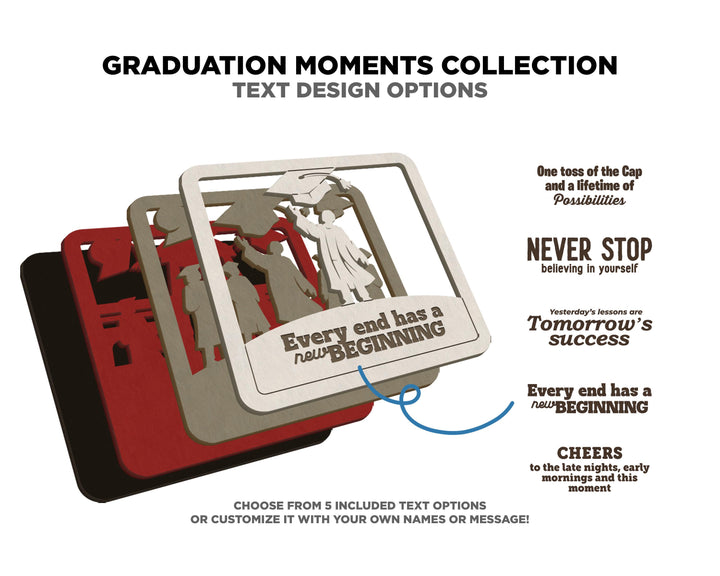 Graduation Moments Collection - 4 Designs and 3 Shapes 5 Text Options - SVG, PDF, AI File Download - Works with all Laser Types