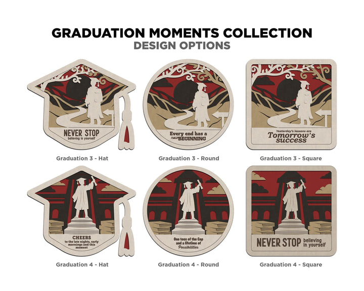 Graduation Moments Collection - 4 Designs and 3 Shapes 5 Text Options - SVG, PDF, AI File Download - Works with all Laser Types