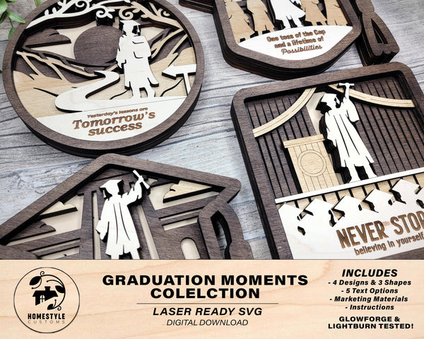 Graduation Moments Collection - 4 Designs and 3 Shapes 5 Text Options - SVG, PDF, AI File Download - Works with all Laser Types