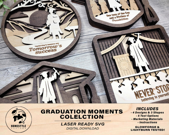 Graduation Moments Collection - 4 Designs and 3 Shapes 5 Text Options - SVG, PDF, AI File Download - Works with all Laser Types