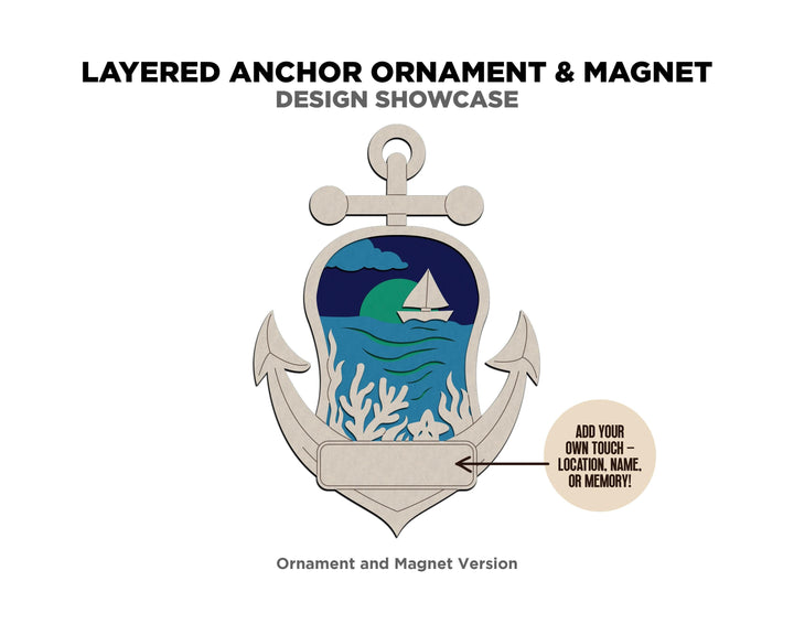 Layered Anchor - Ornament and Magnet - SVG, PDF, AI File Download - Works with all Laser Types