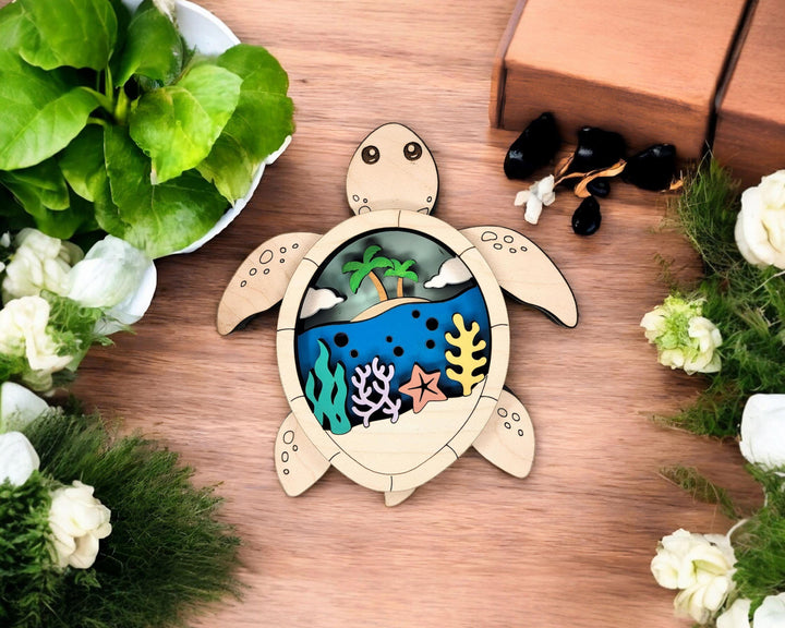 Layered Sea Turtle - Ornament and Magnet - SVG, PDF, AI File Download - Works with all Laser Types