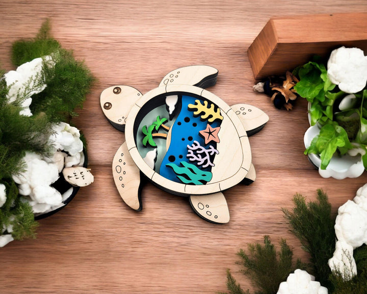 Layered Sea Turtle - Ornament and Magnet - SVG, PDF, AI File Download - Works with all Laser Types