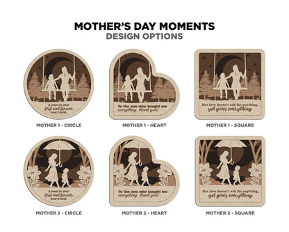 Mother Day Moments Collection - 7 Designs and 3 Shapes 7 Text Options - SVG, PDF, AI File Download - Works with all Laser Types