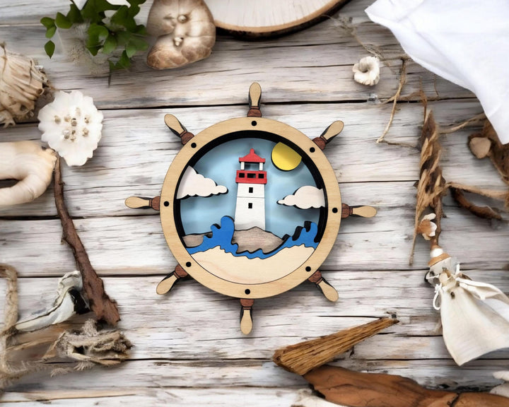 Layered Ship Wheel - Ornament and Magnet - SVG, PDF, AI File Download - Works with all Laser Types