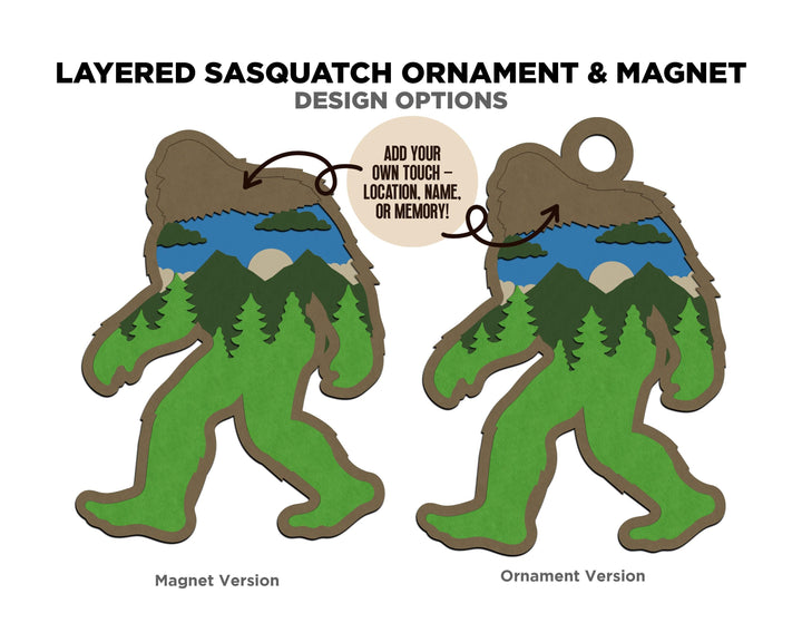 Layered Sasquatch - Ornament and Magnet - SVG, PDF, AI File Download - Works with all Laser Types