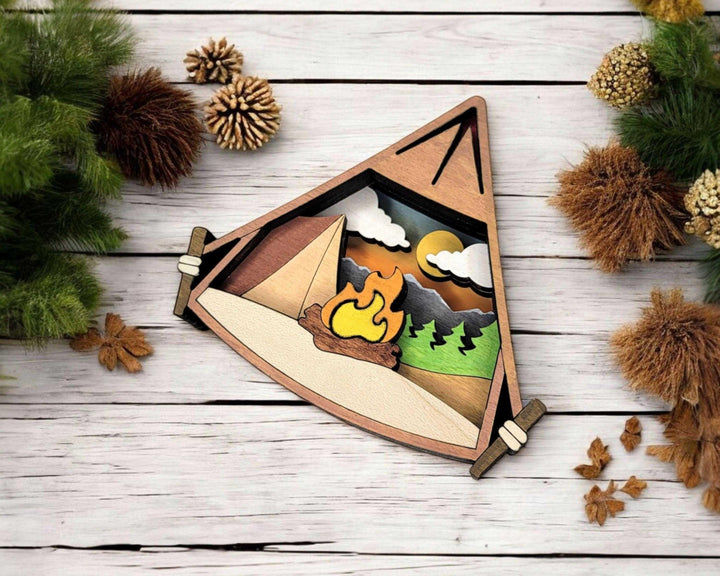 Layered Camping Tent - Ornament and Magnet - SVG, PDF, AI File Download - Works with all Laser Types