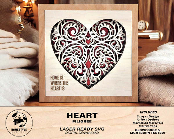 Canadian Maple Filigree - 5 Layer Design with 6 Text Options - SVG, PDF, AI File Download - Works with all Laser Types