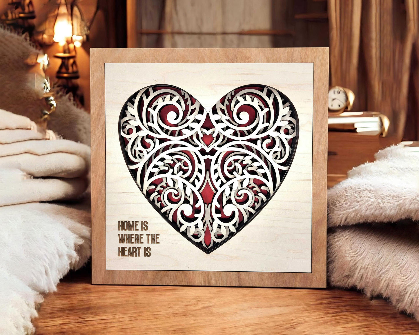 Canadian Maple Filigree - 5 Layer Design with 6 Text Options - SVG, PDF, AI File Download - Works with all Laser Types