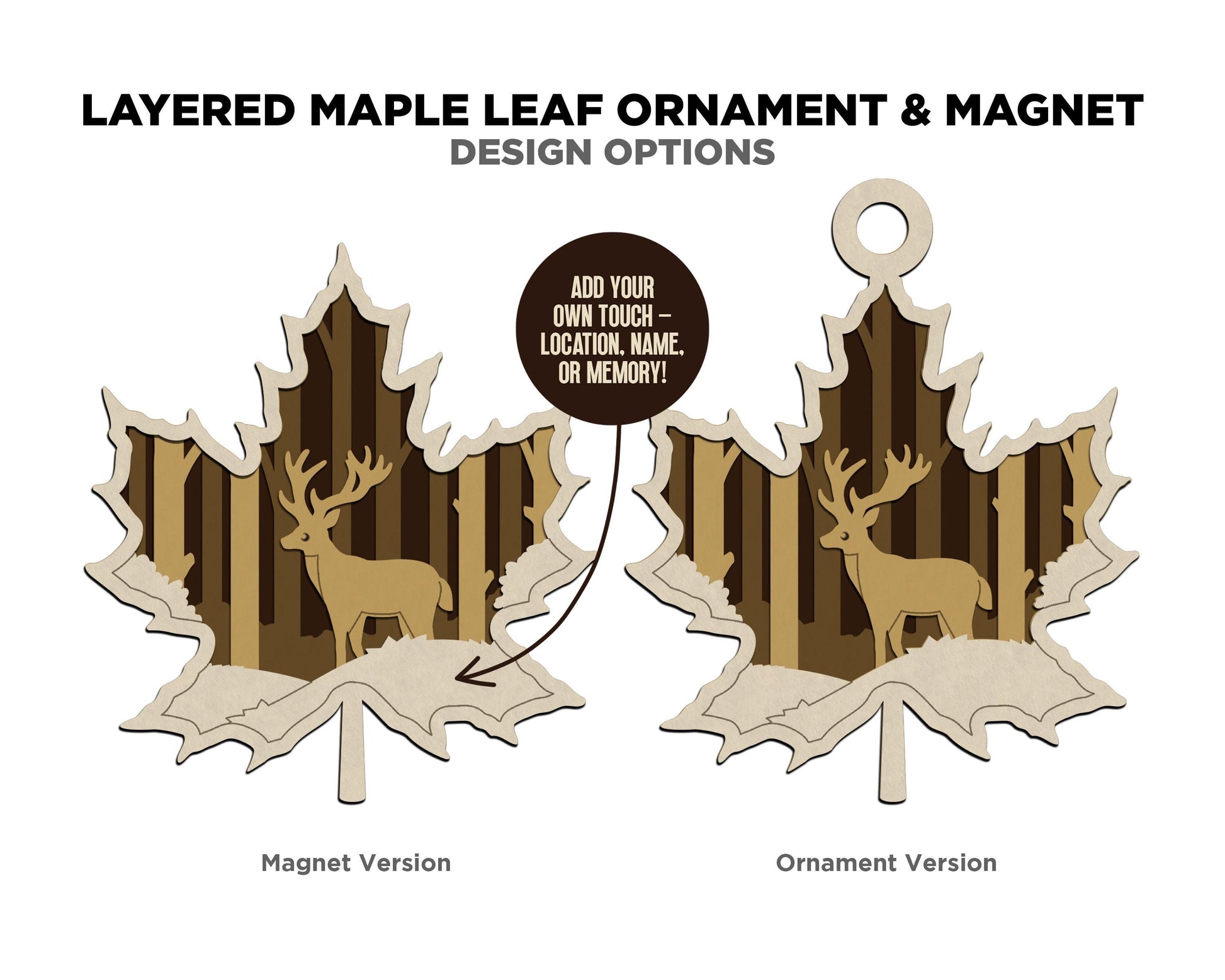 Layered Maple Leaf - Ornament and Magnet - SVG, PDF, AI File Download - Works with all Laser Types