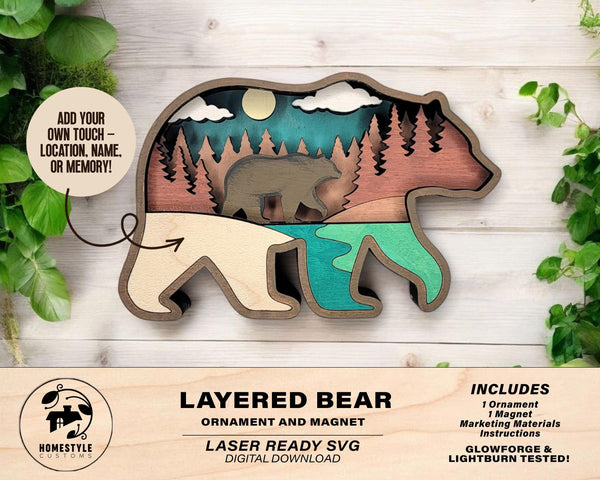 Layered Bear - Ornament and Magnet - SVG, PDF, AI File Download - Works with all Laser Types