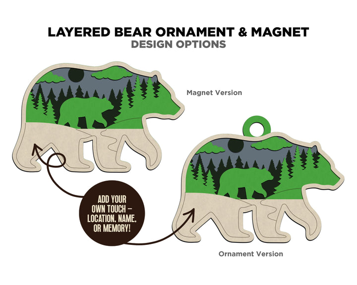 Layered Bear - Ornament and Magnet - SVG, PDF, AI File Download - Works with all Laser Types