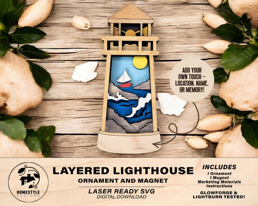 Light House - Ornament and Magnet - SVG, PDF, AI File Download - Works with all Laser Types