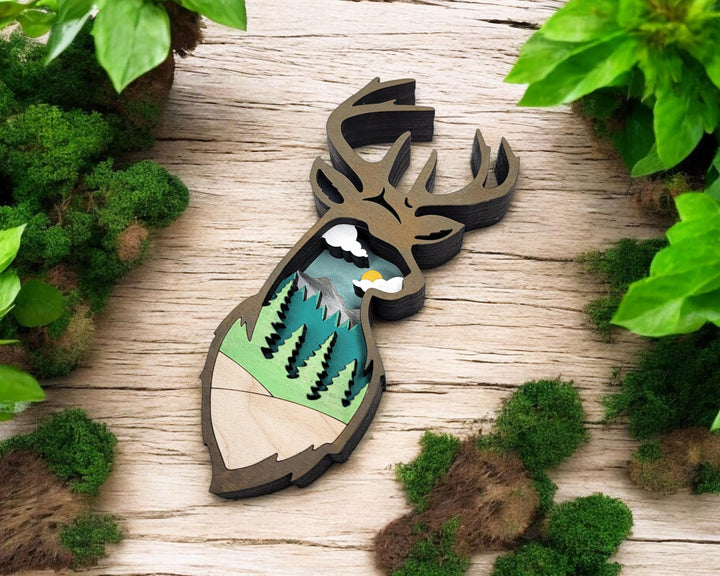 Layered Deer - Ornament and Magnet - SVG, PDF, AI File Download - Works with all Laser Types