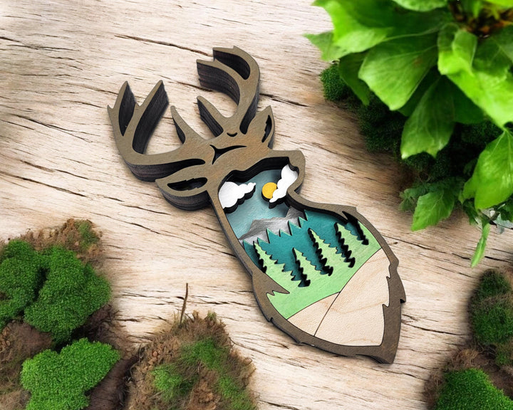 Layered Deer - Ornament and Magnet - SVG, PDF, AI File Download - Works with all Laser Types