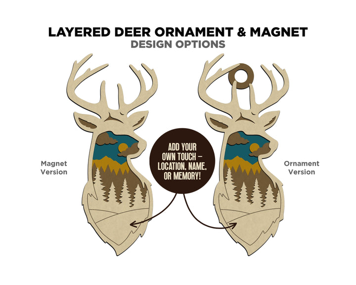 Layered Deer - Ornament and Magnet - SVG, PDF, AI File Download - Works with all Laser Types