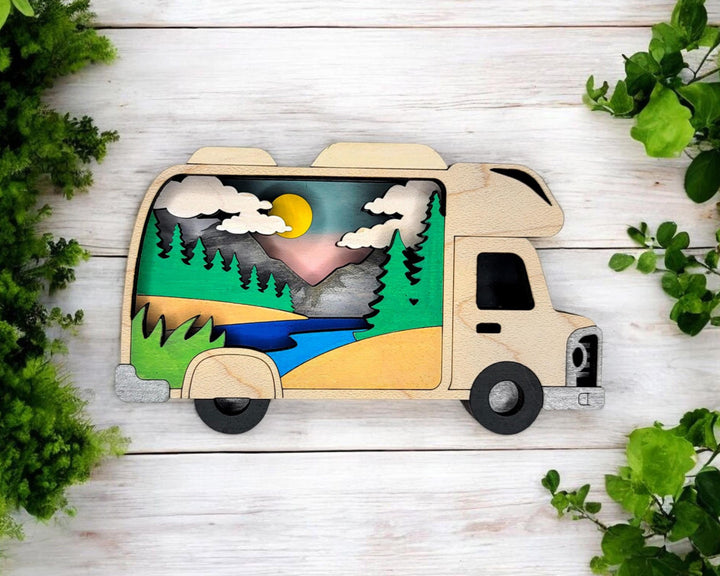 Layered Rv Camper - Ornament and Magnet - SVG, PDF, AI File Download - Works with all Laser Types