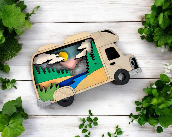 Layered Rv Camper - Ornament and Magnet - SVG, PDF, AI File Download - Works with all Laser Types