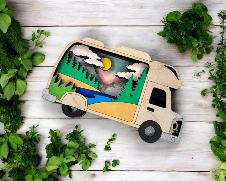 Layered Rv Camper - Ornament and Magnet - SVG, PDF, AI File Download - Works with all Laser Types