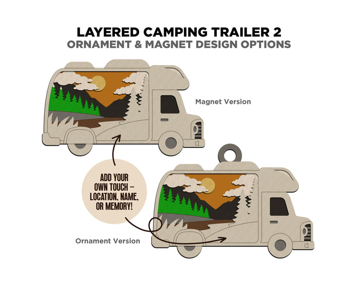 Layered Rv Camper - Ornament and Magnet - SVG, PDF, AI File Download - Works with all Laser Types