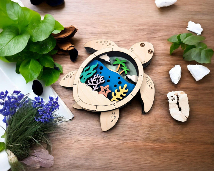 Layered Sea Turtle - Ornament and Magnet - SVG, PDF, AI File Download - Works with all Laser Types