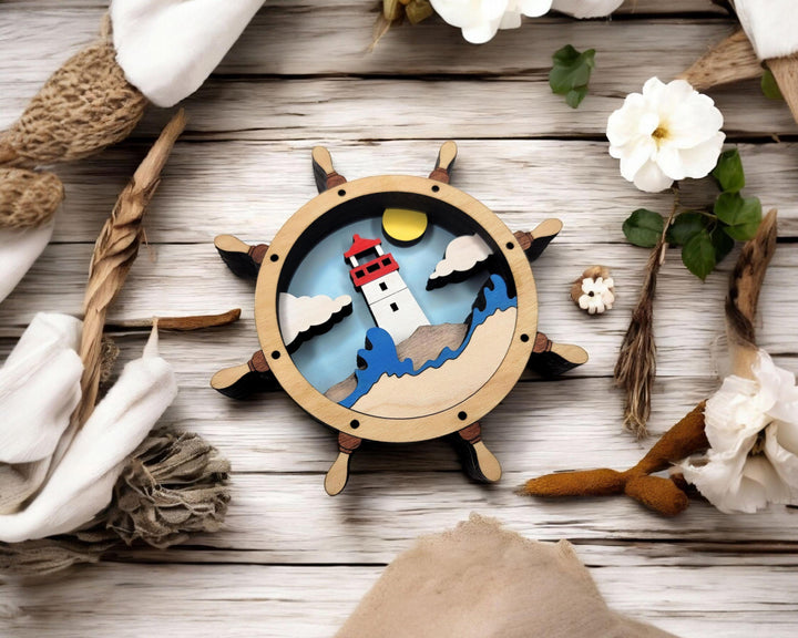 Layered Ship Wheel - Ornament and Magnet - SVG, PDF, AI File Download - Works with all Laser Types