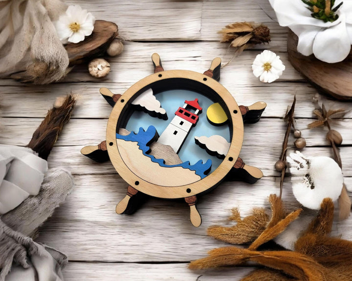 Layered Ship Wheel - Ornament and Magnet - SVG, PDF, AI File Download - Works with all Laser Types